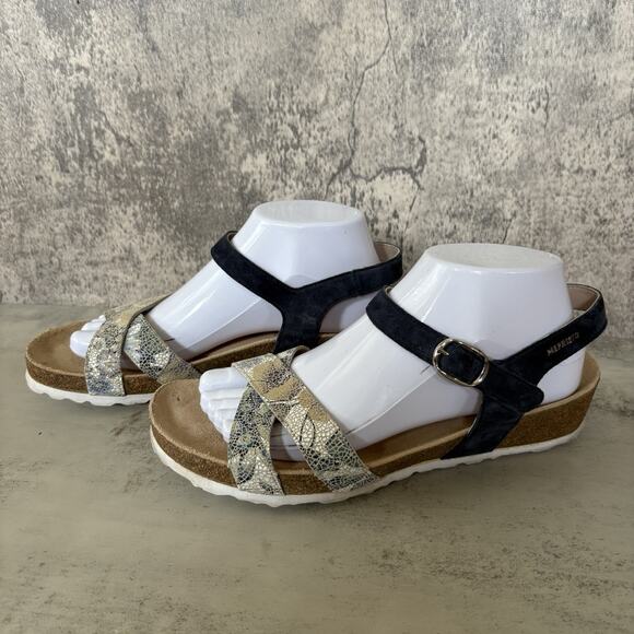 MEPHISTO Stela Light Sand Metallic Leather Sandals Womens Sz 10 US 40 EU - Picture 1 of 9